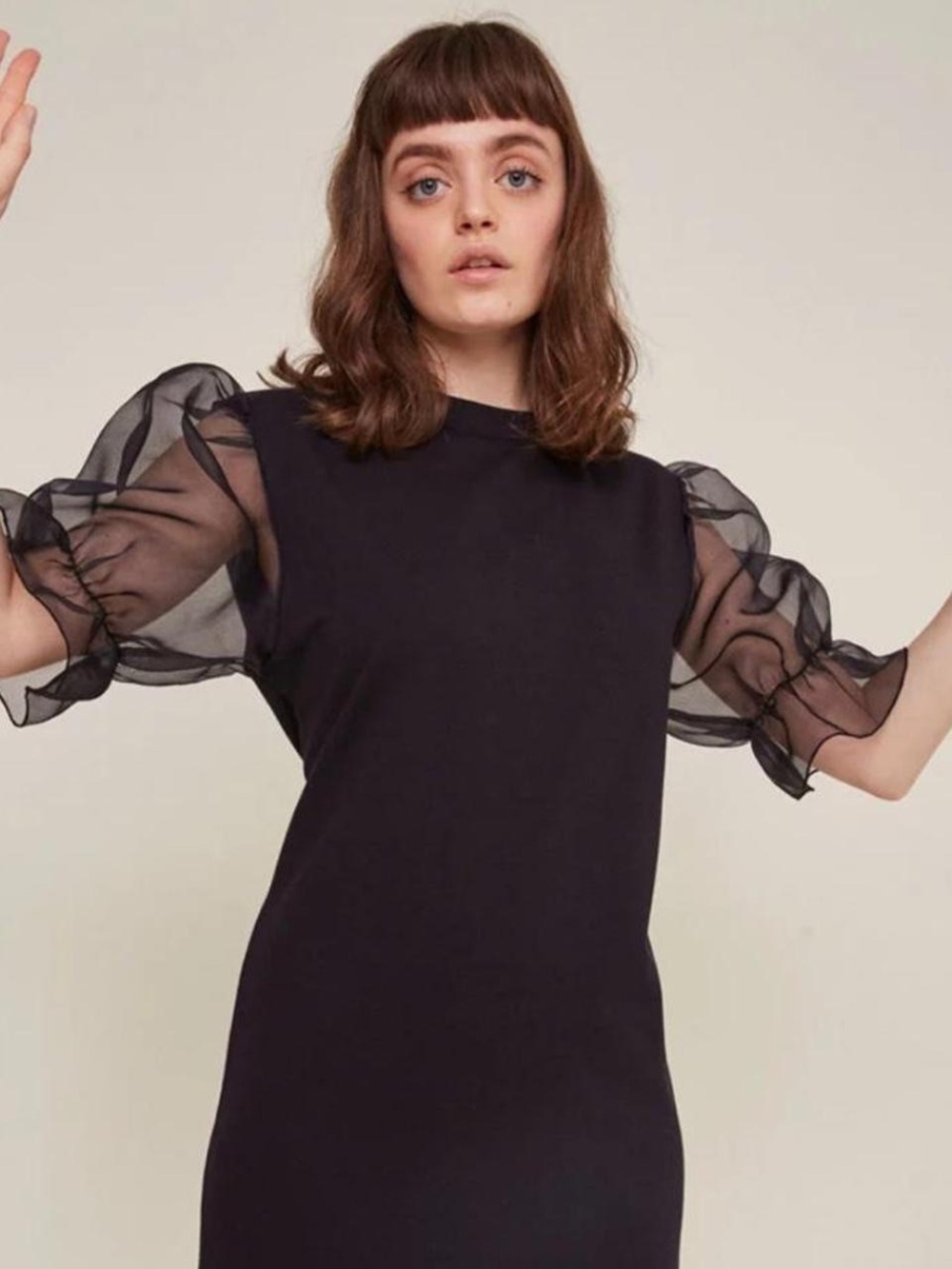 Rita Row Giula Black Puff Sleeve Dress - Size Small - Picture 2 of 6